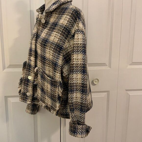Blank NYC Once in a Lifetime Tweed Cropped Shaket Jacket Medium - Picture 4 of 13